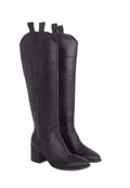 Canna Calf Black Leather Knee-High Boots – 6.5cm Block Heel Riding