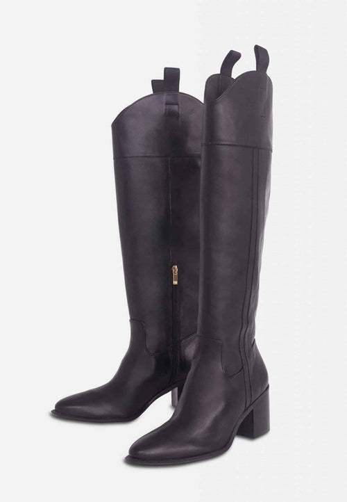 Canna Calf Black Leather Knee-High Boots – 6.5cm Block Heel Riding